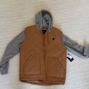 NWT RVCA Brown Quilted Vest with Gray Sleeves